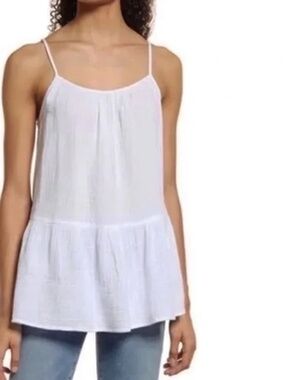 CASLON 100% Cotton Peplum Top Blouse Tank Oversized Ruffled Waffle Gauze NWOT